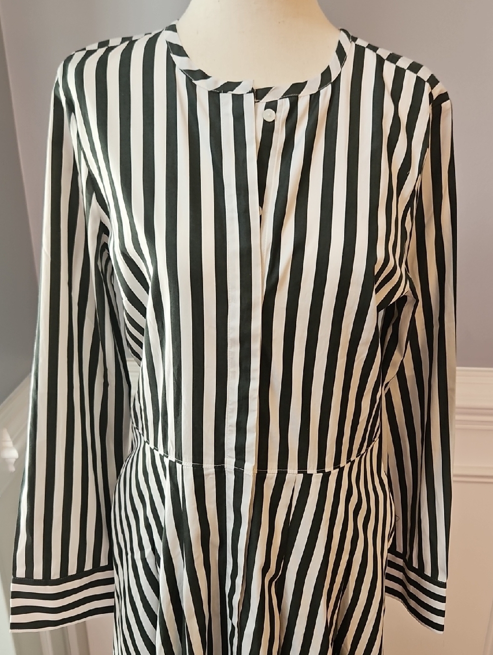 Madewell Janis Stripe Long Sleeve Cotton Poplin Shirtdress In Deep Forest - Picture 7 of 11